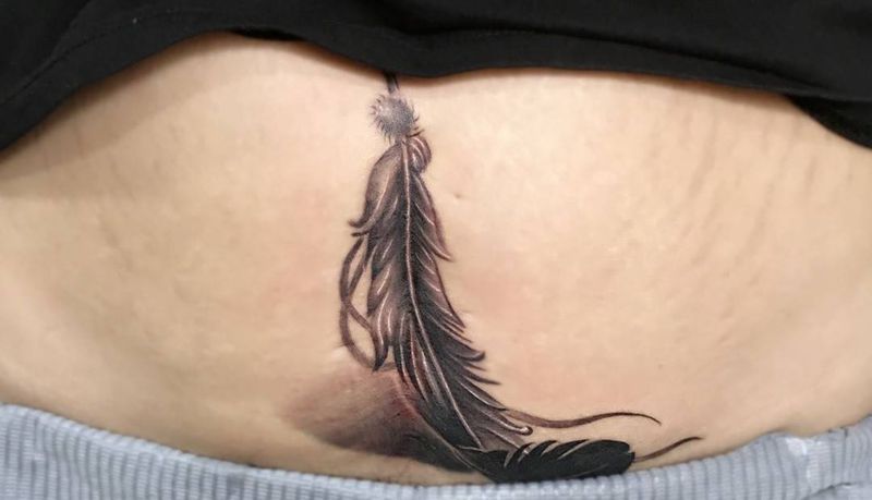 遮盖疤痕纹身图片_成品腹部写实清新静物唯美纹身图案