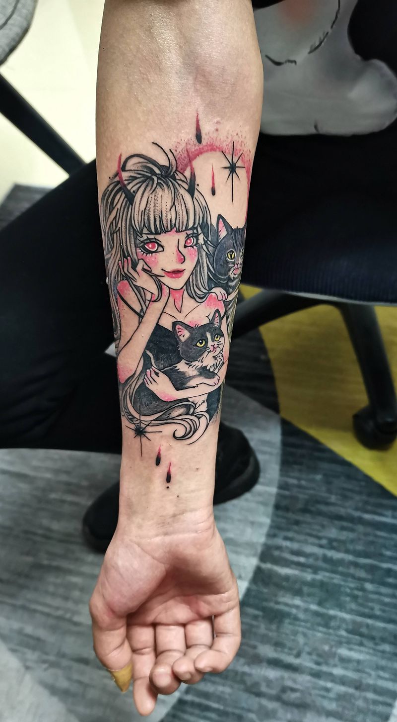 ins纹身图片_手臂New School纹身图案