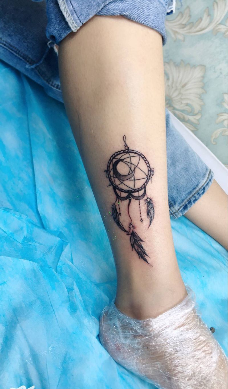 捕梦网纹身图片_腿部新传统纹身图案