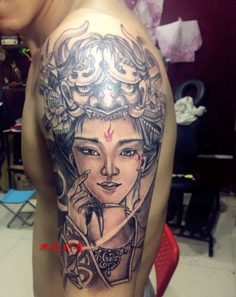艺妓纹身图片_手臂人物传统纹身图案