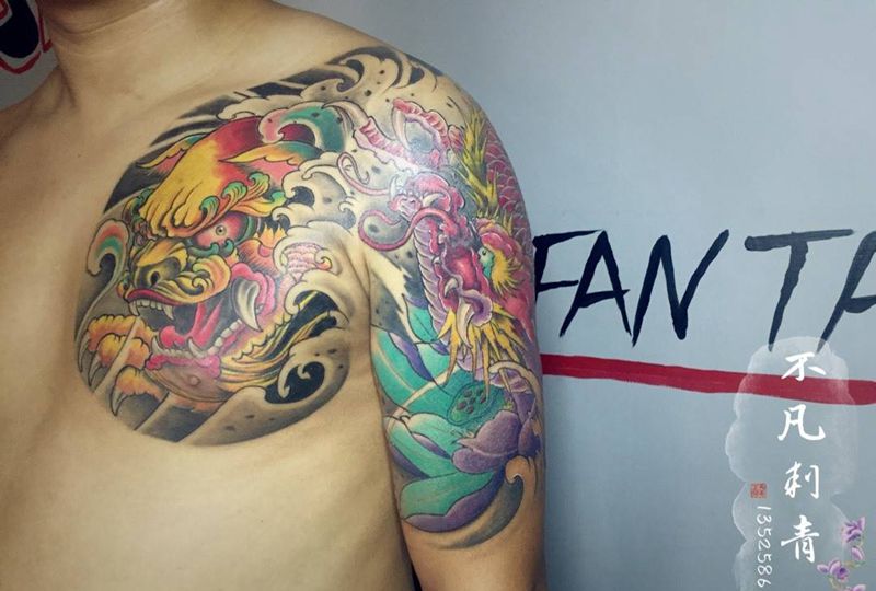 半甲 大臂是遮盖纹身图片_胸部手臂新传统纹身图案