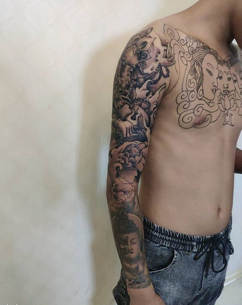 大臂象神纹身图片_手臂新传统纹身图案