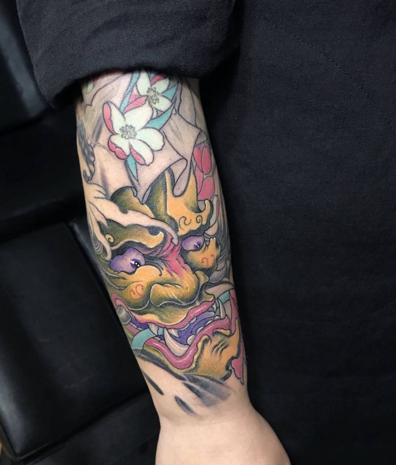 般若纹身图片_成品手臂传统鬼神纹身图案