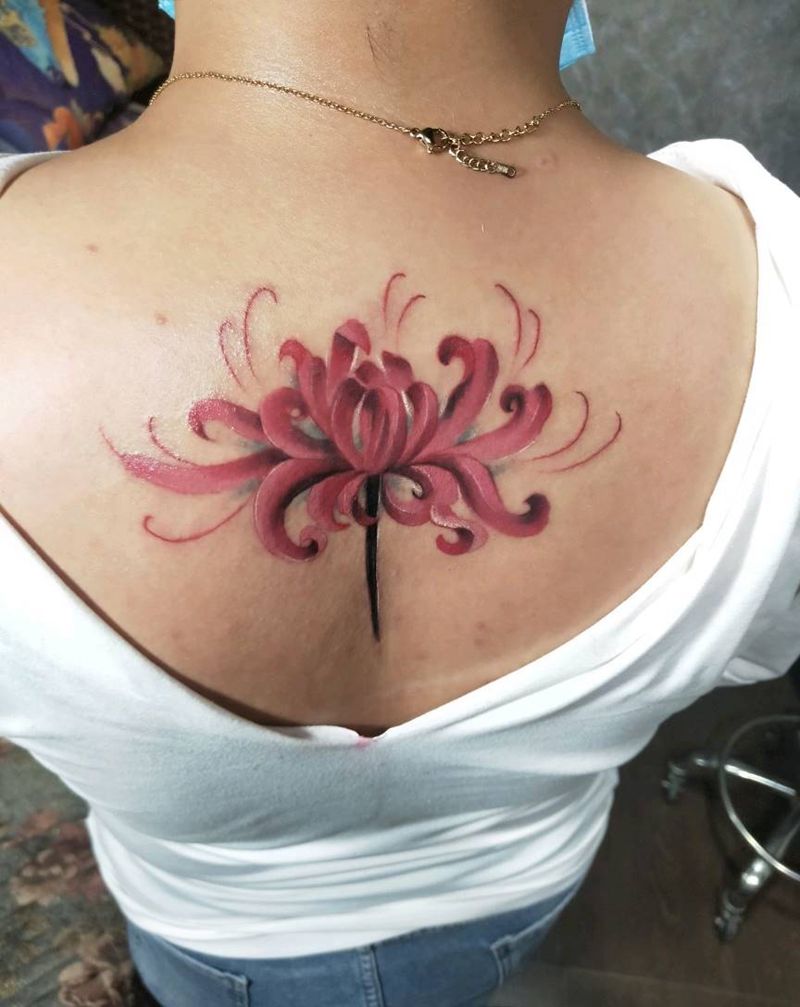 彼岸花纹身图片_颈部新传统纹身图案