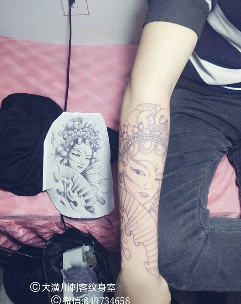 艺妓纹身图片_手臂肖像人物成品纹身图案