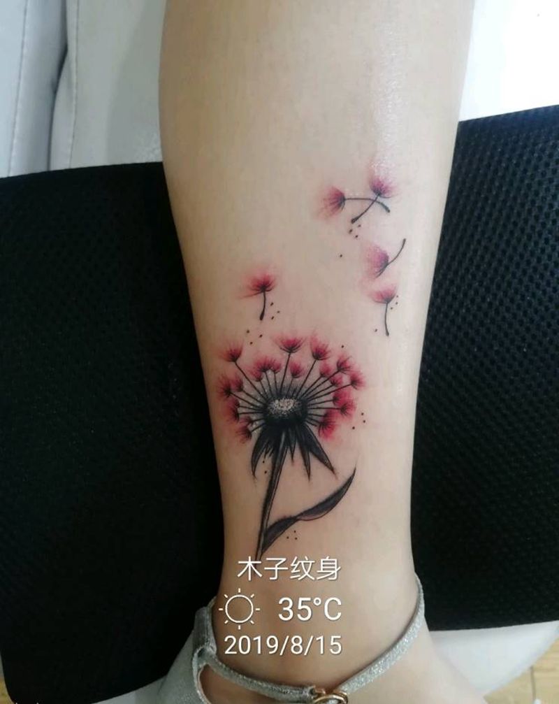 蒲公英纹身图片_腿部纹身图案