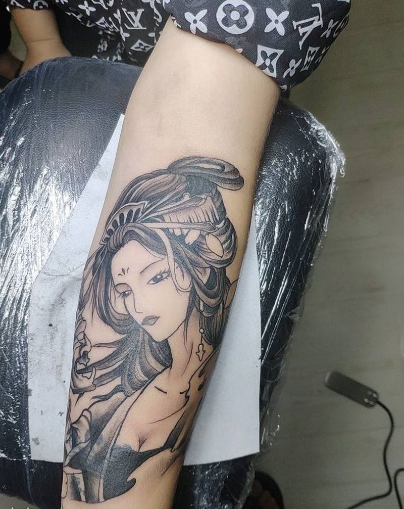 艺妓纹身图片_手臂新传统纹身图案