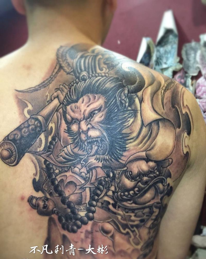 一生所爱，设计遮盖纹身图片_成品背部传统人物纹身图案