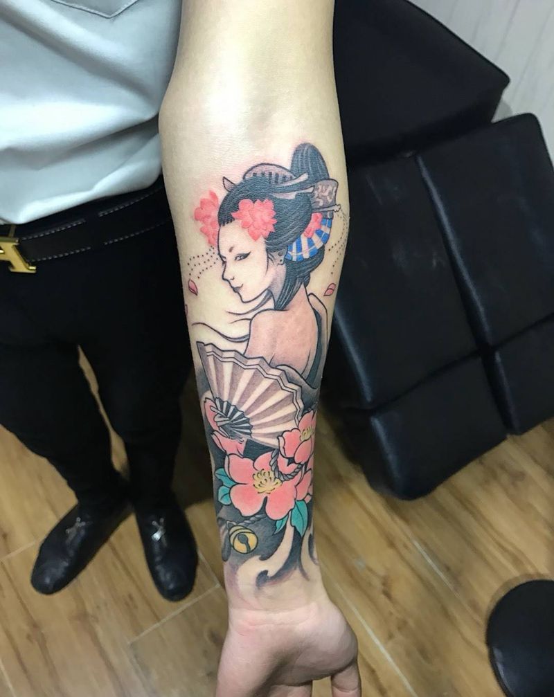 古典美女纹身图片_成品手臂手部传统肖像国画人物纹身图案