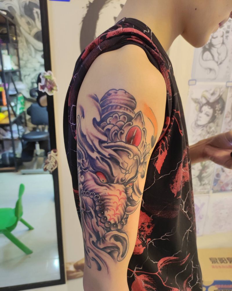 象神纹身图片_手臂新传统纹身图案