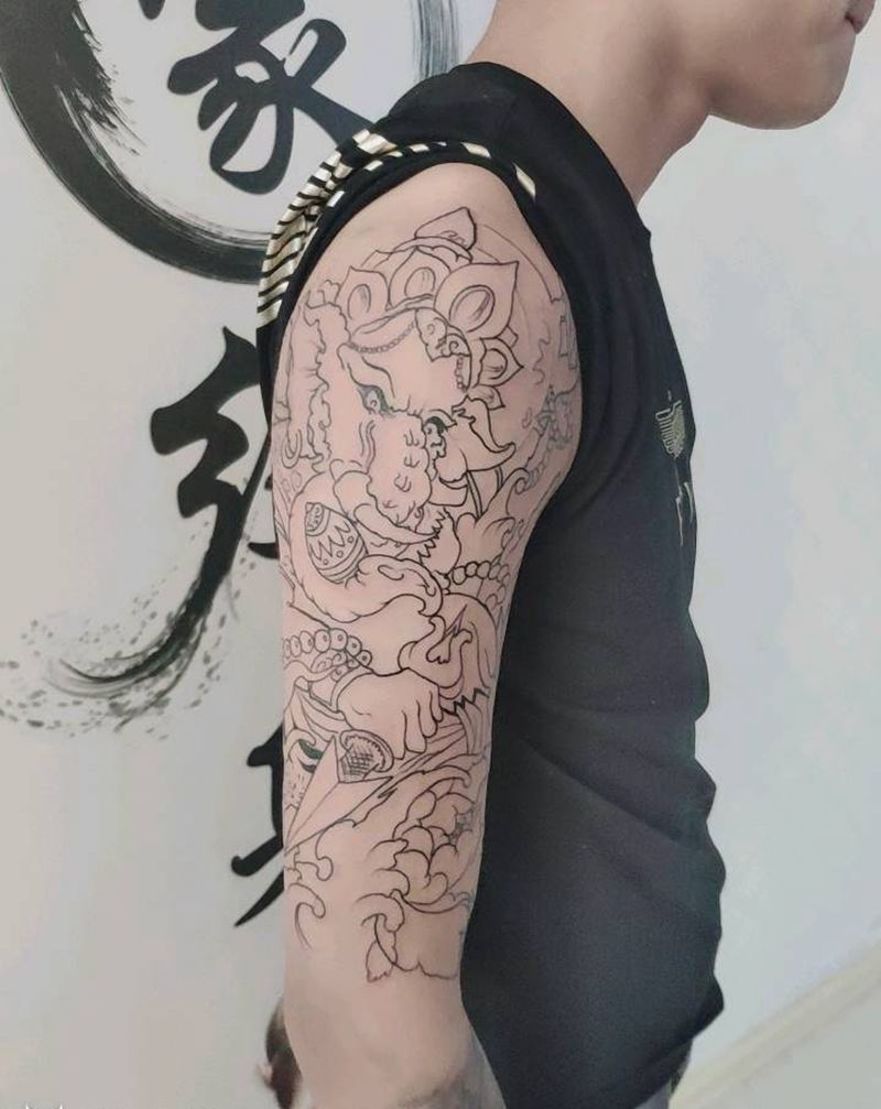 象神纹身图片_手臂老传统纹身图案