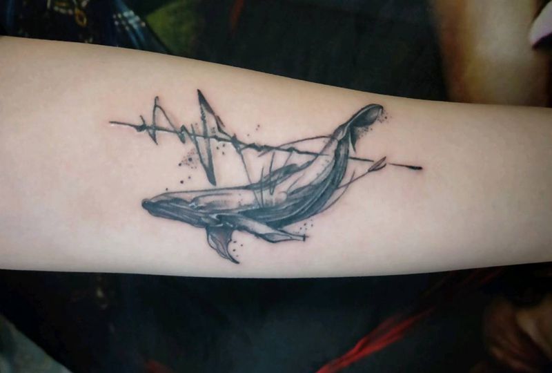 鲸鱼纹身图片_手臂点刺纹身图案