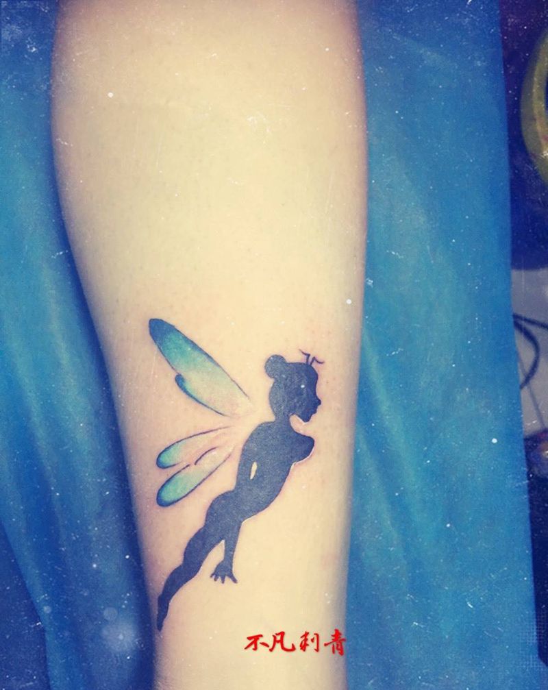 小天使纹身图片_脚部腿部清新纹身图案