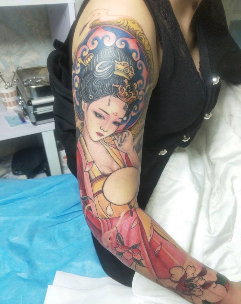 杨贵妃纹身图片_手臂新传统纹身图案