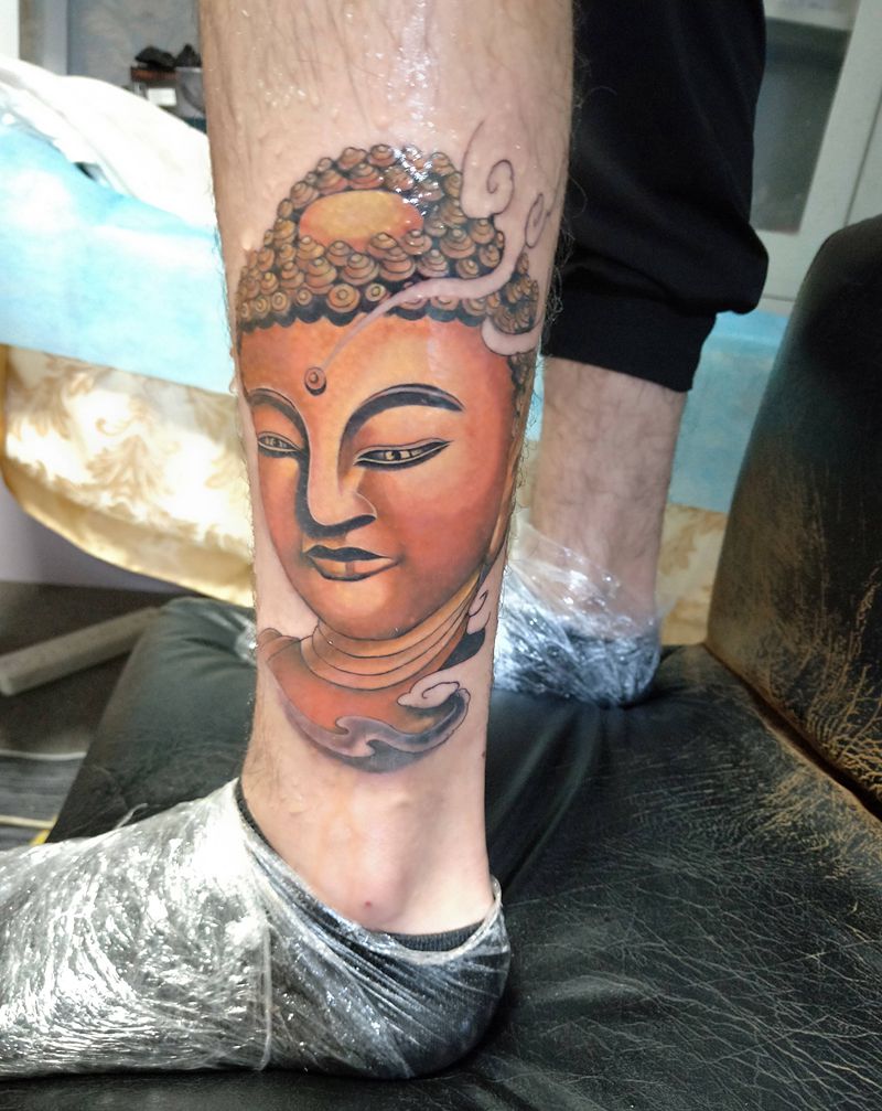 佛纹身图片_腿部新传统纹身图案