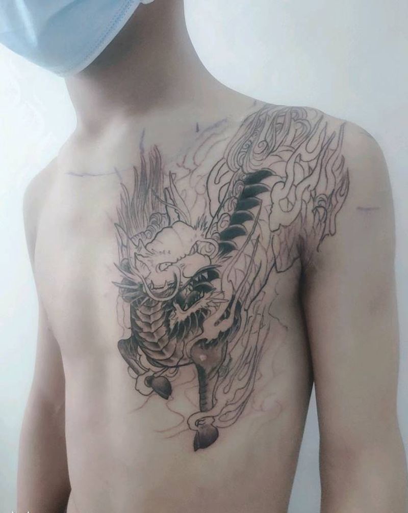 麒麟纹身图片_胸部新传统纹身图案