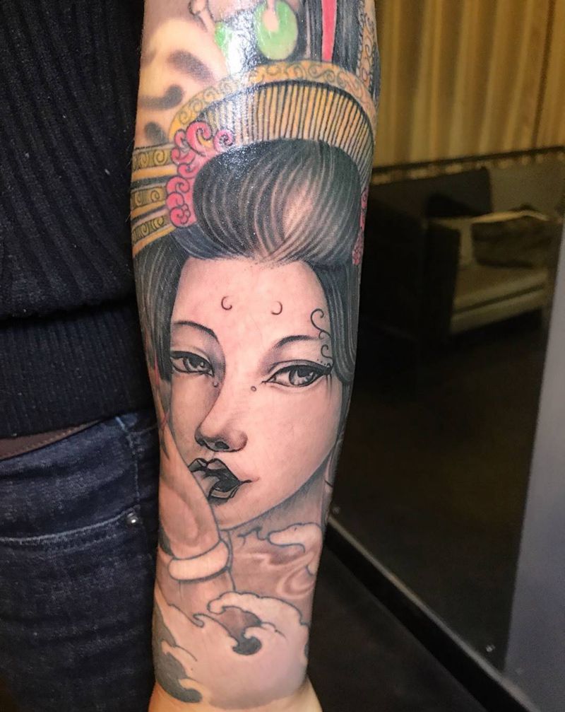 艺伎纹身图片_成品手部手臂传统肖像人物纹身图案