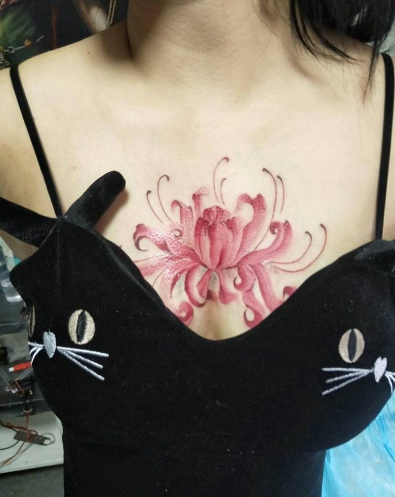 罂粟纹身图片_胸部水墨纹身图案