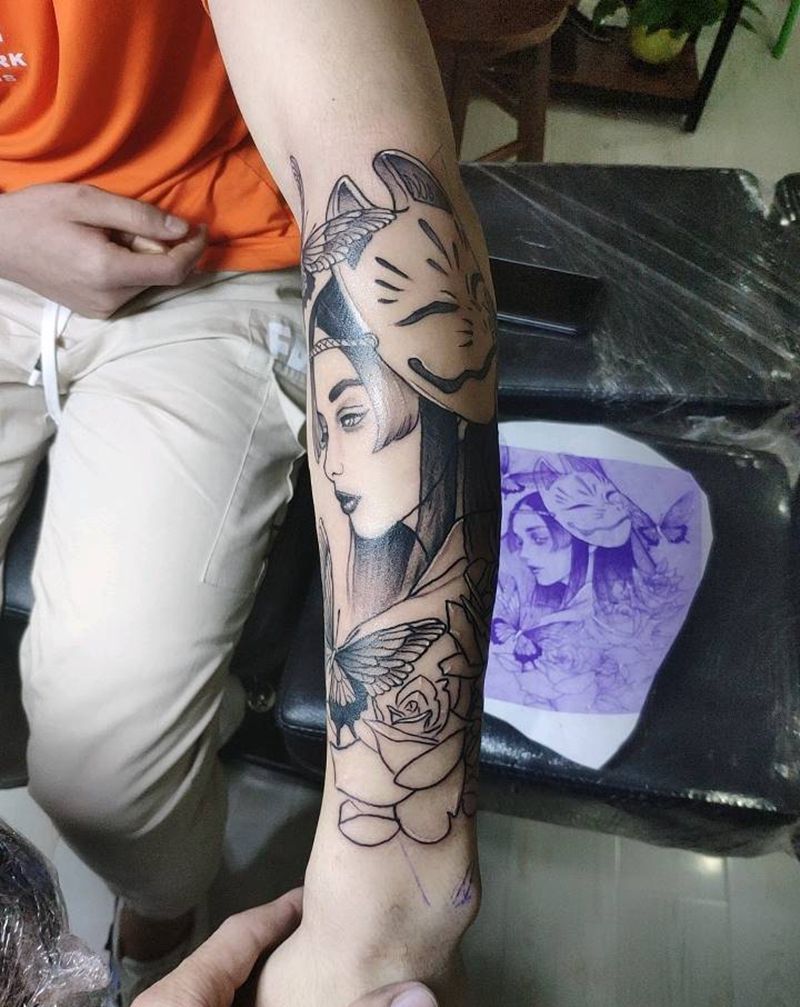 美女纹身图片_手臂新传统欧美写实纹身图案