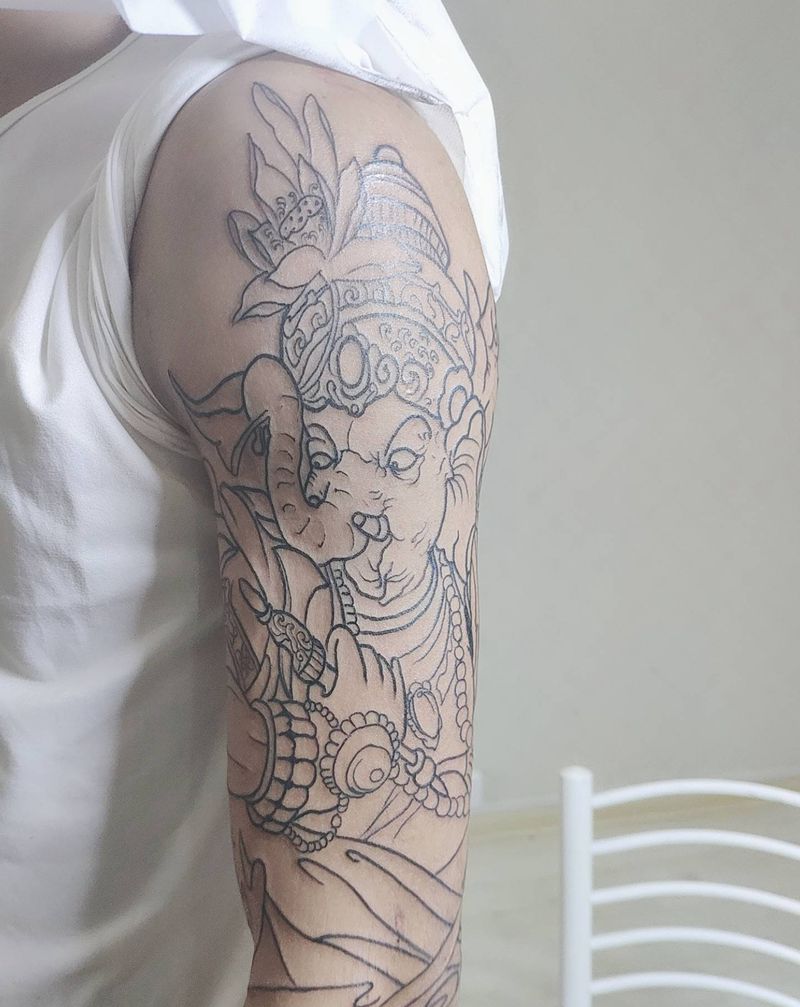 象神纹身图片_手臂新传统纹身图案