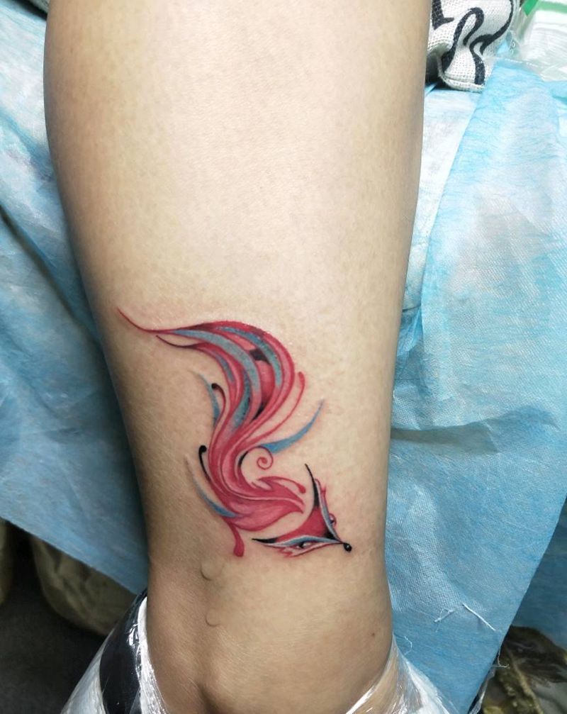 狐狸纹身图片_腿部新传统纹身图案