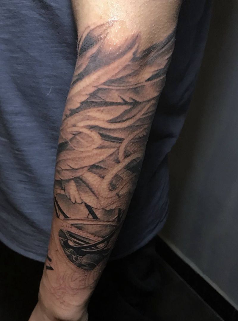 羽毛纹身图片_成品手部手臂欧美静物纹身图案