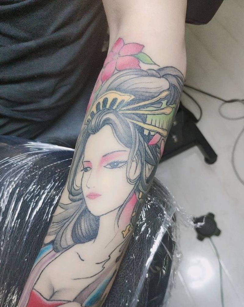 艺妓纹身图片_手臂新传统纹身图案