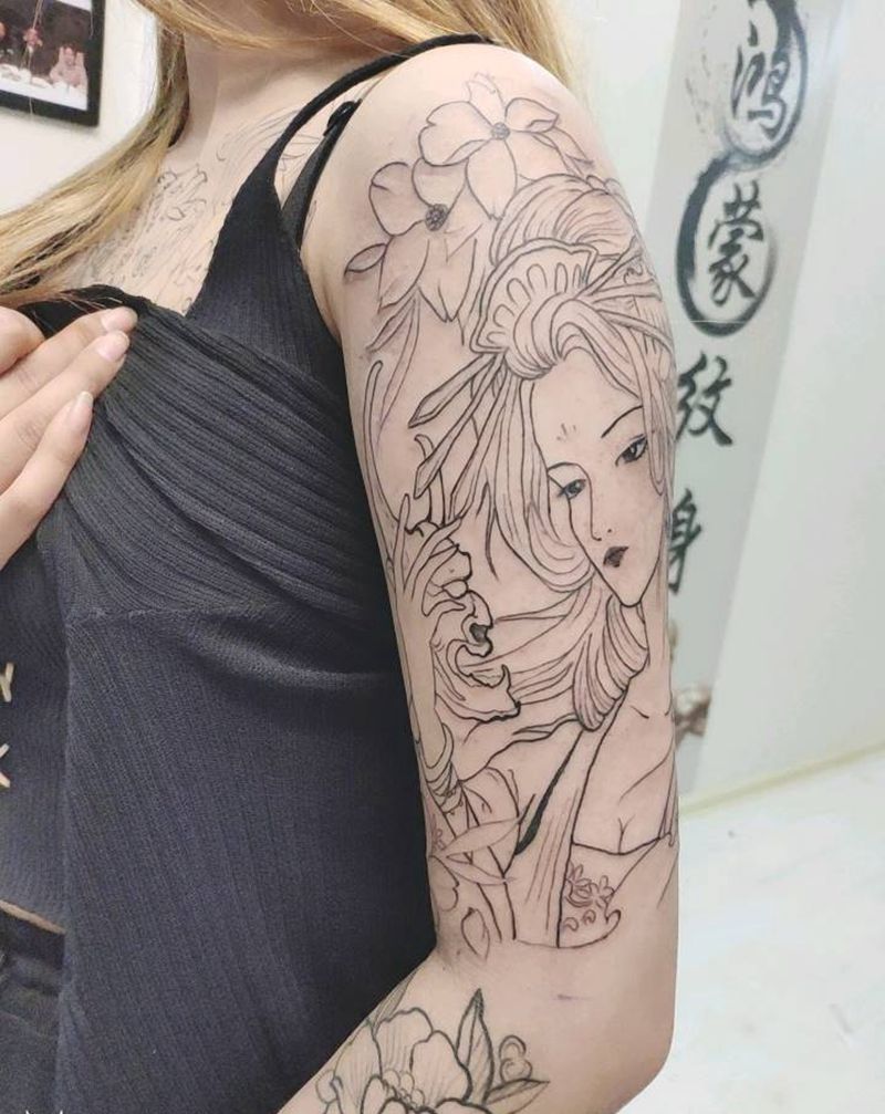 艺妓纹身图片_新传统纹身图案