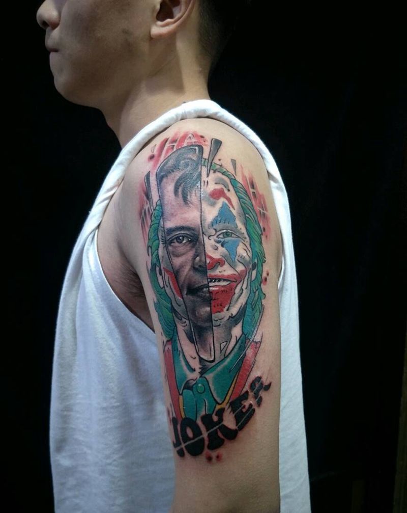 小丑纹身图片_手臂欧美写实纹身图案