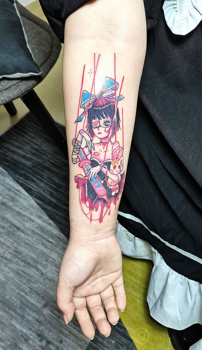 提线木偶纹身图片_手臂新传统水彩纹身图案