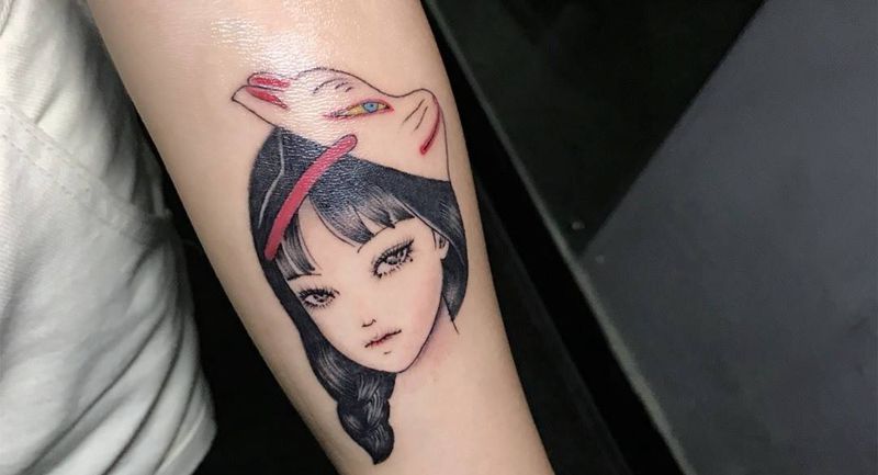 富江纹身图片_成品手臂习俗肖像清新鬼神人物纹身图案