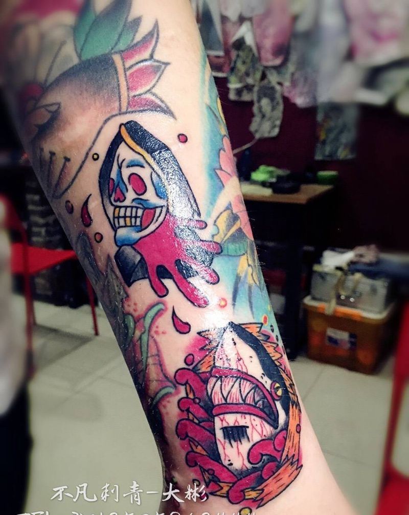 Old school 添加纹身图片_成品插画手臂清新欧美几何纹身图案