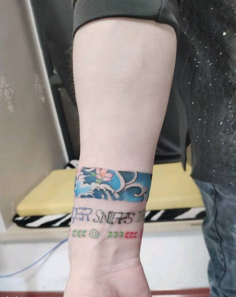 臂环纹身图片_手臂新传统浪纹身图案