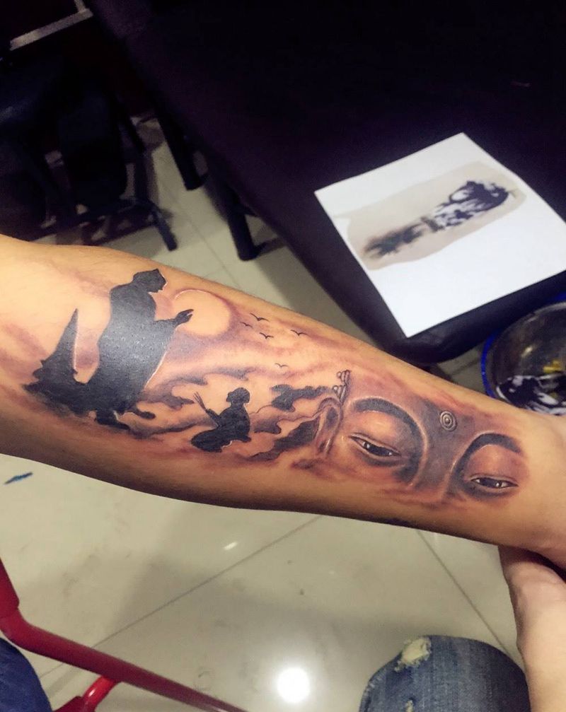 一心向佛纹身图片_成品手臂传统宗教原创佛纹身图案