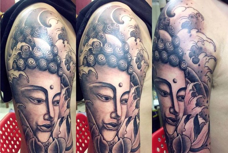 佛纹身图片_成品肩部手臂传统佛人物宗教纹身图案