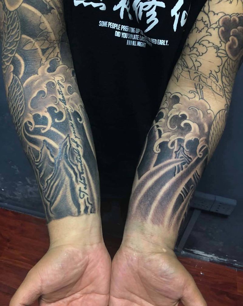 两条花臂纹身图片_手臂纹身图案