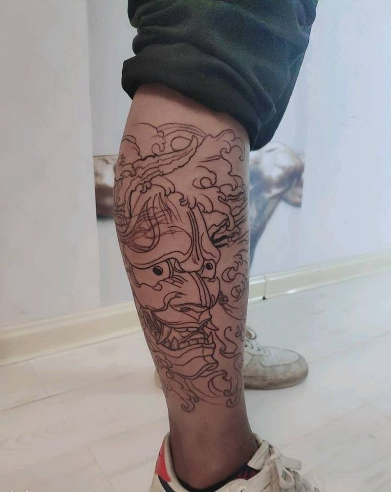 般若纹身图片_腿部新传统纹身图案