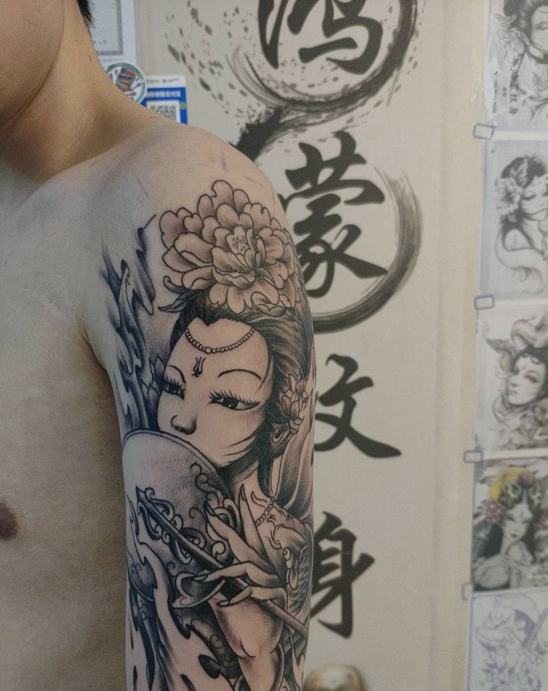 艺妓纹身图片_手臂新传统纹身图案