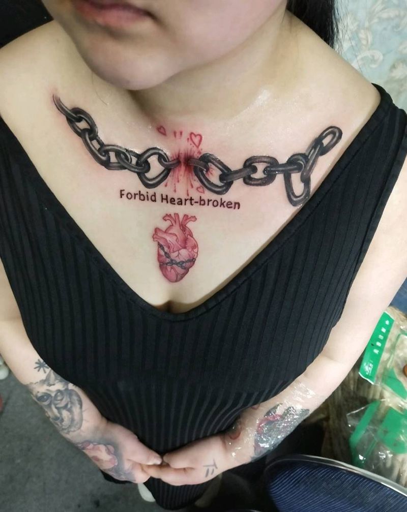 一链锁千愁纹身图片_颈部新传统纹身图案