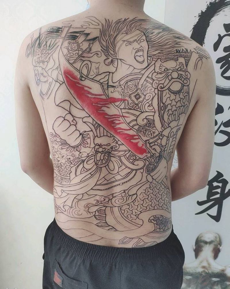 杀神白起纹身图片_背部新传统纹身图案