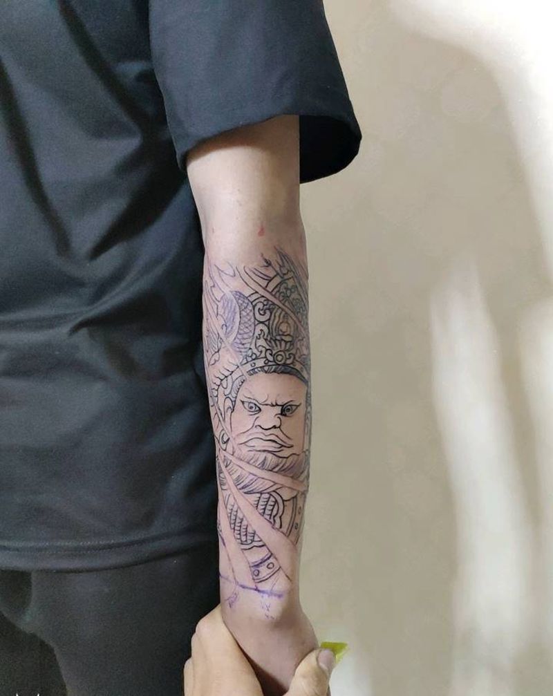 小臂天神纹身图片_手臂新传统纹身图案