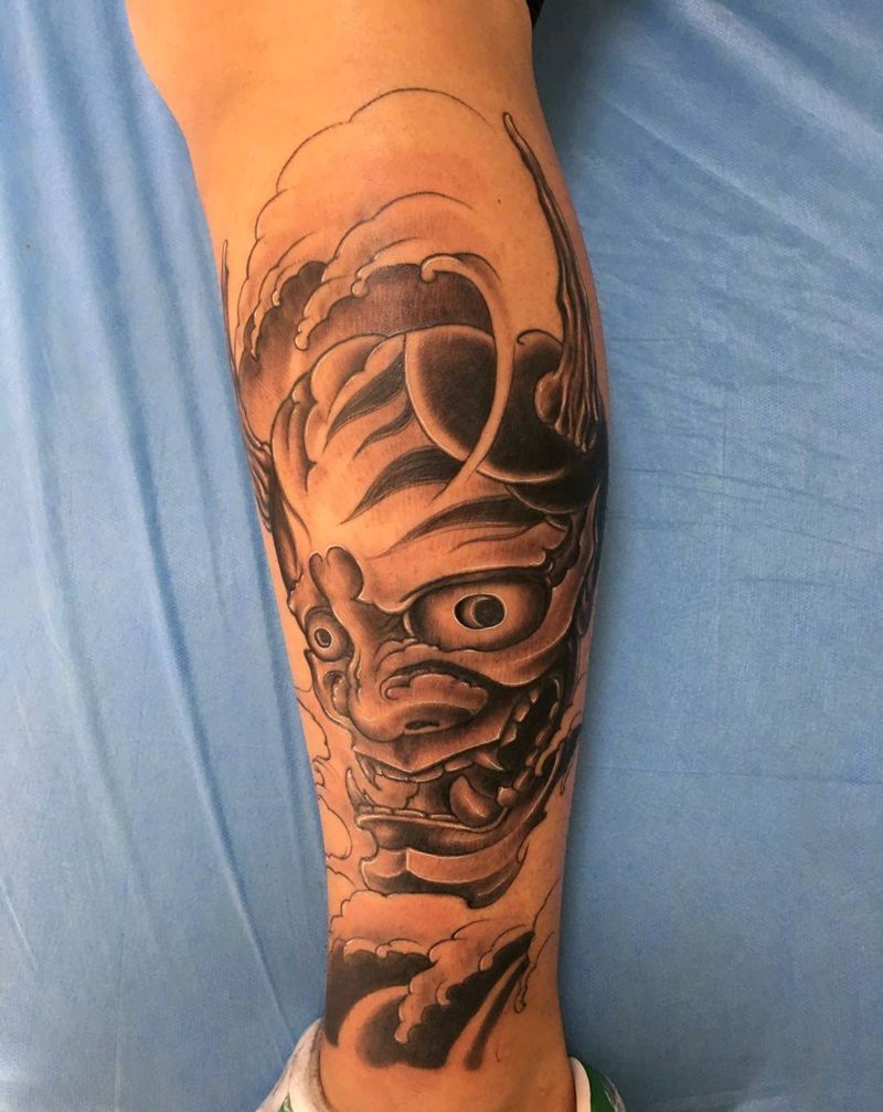 小腿般若纹身图片_新传统纹身图案