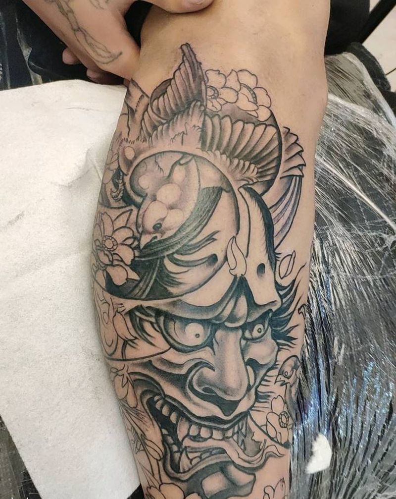 般若纹身图片_腿部新传统纹身图案