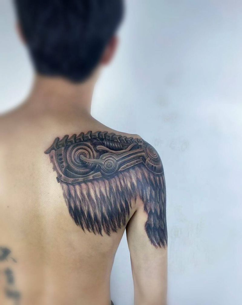 机械翼纹身图片_背部手臂欧美写实机械翅膀欧美写实纹身图案