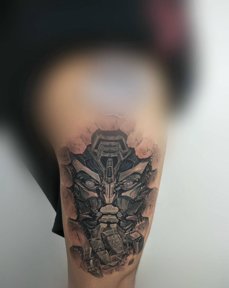 机械纹身图片_腿部欧美写实机械纹身图案