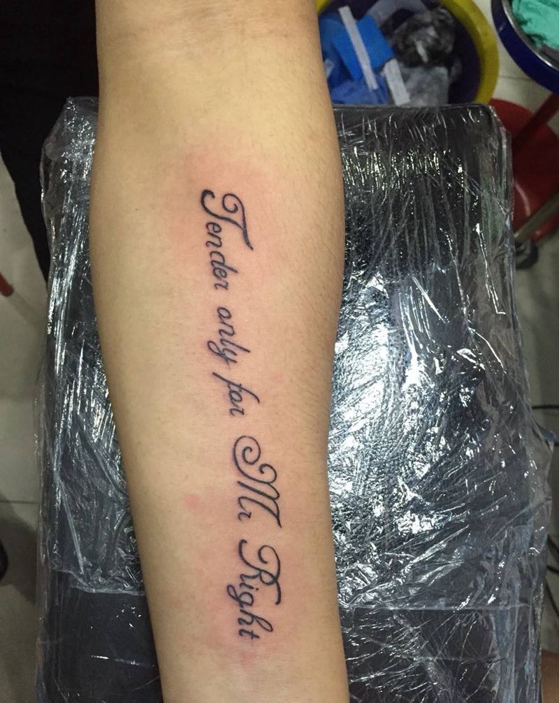 温柔只给意中人，英文版纹身图片_手臂清新字符纹身图案