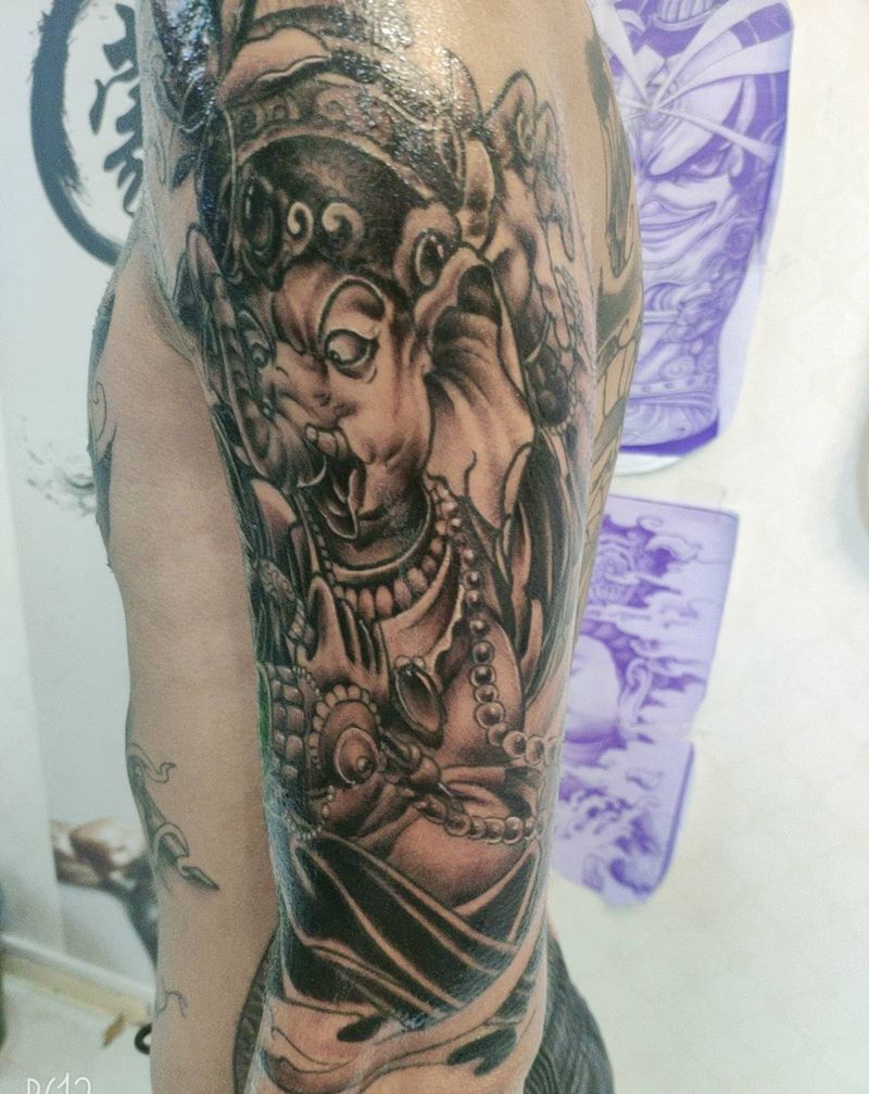 象神纹身图片_手臂新传统纹身图案