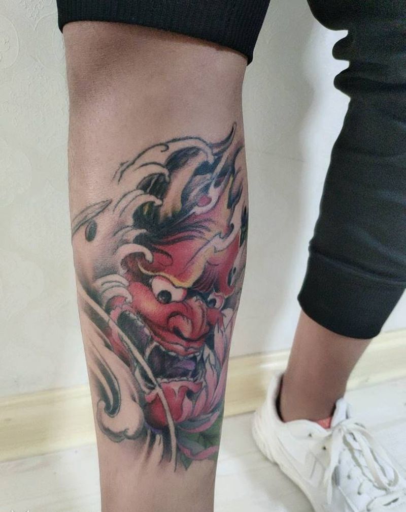 般若纹身图片_腿部新传统纹身图案