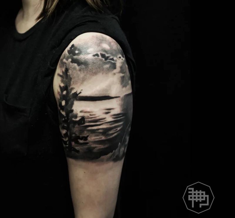 东湖的故事 我也说不清是什么回事纹身图片_成品手臂传统欧美国画原创植物静物插画纹身图案