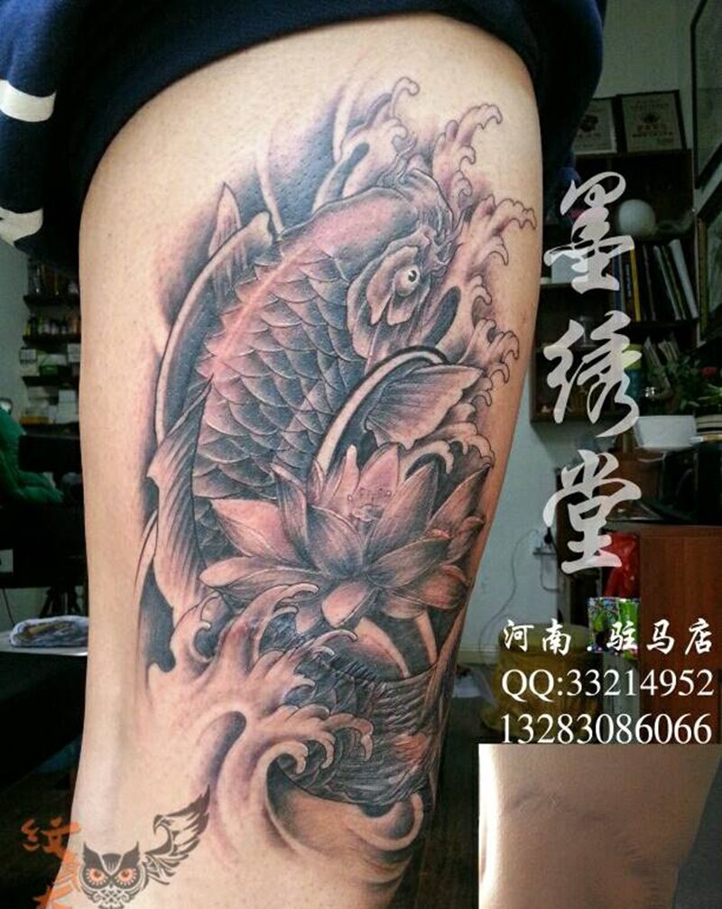 黑灰锦鲤纹身图片